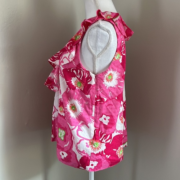 LILLY PULITZER Begonias Ruffled Neckline Sleeveless Blouse - Picture 8 of 12